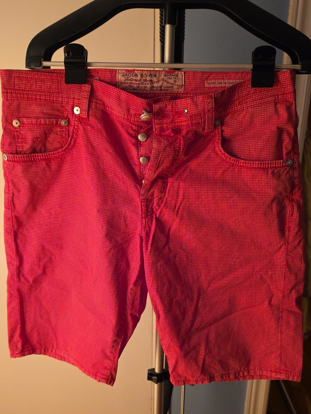Jacob Cohen Red Pink Checked Cotton Shorts